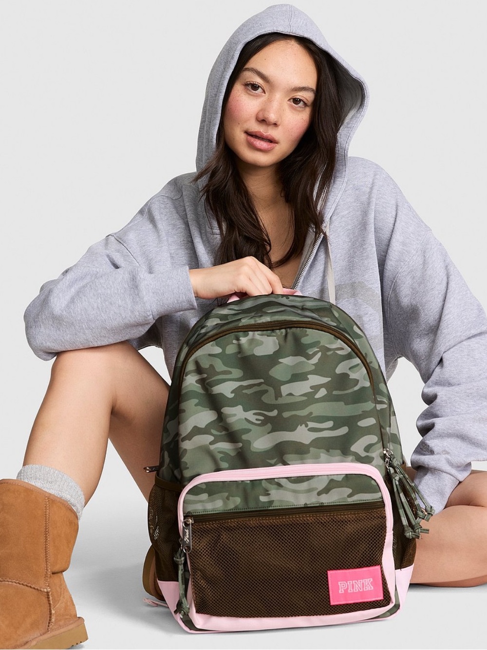 PINK Victoria's Secret Green Camo Backpack with Pink Trim
